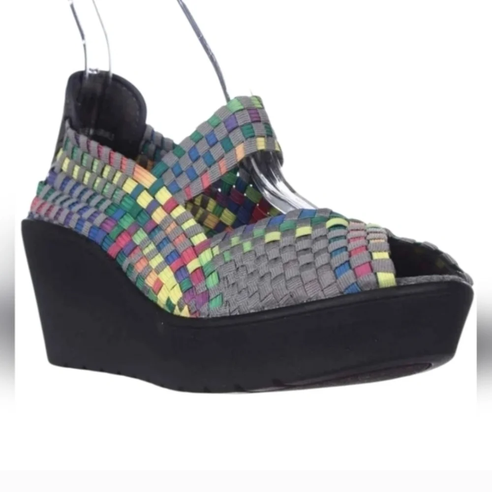 Steven By Steve Madden Multicolor Woven Wedges Elastic Peep Toe Wedges  Size 9.5